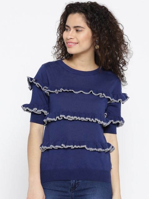 

United Colors of Benetton Women Navy Solid Fitted Top, Navy blue