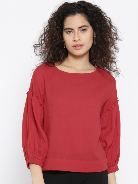 

United Colors of Benetton Women Red Solid Boxy Top