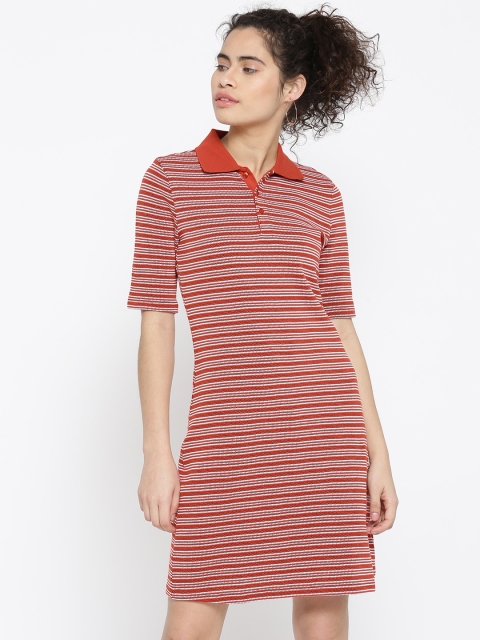 

United Colors of Benetton Women Rust Red Striped T-shirt Dress