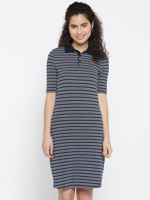 

United Colors of Benetton Women Navy Striped T-shirt Dress, Navy blue