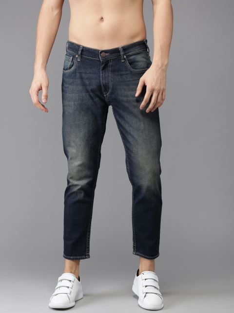 

HERE&NOW Men Blue Tapered Fit Cropped Mid-Rise Clean Look Stretchable Jeans