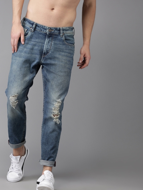 

HERE&NOW Men Blue Tapered Fit Mid-Rise Distressed Stretchable Jeans