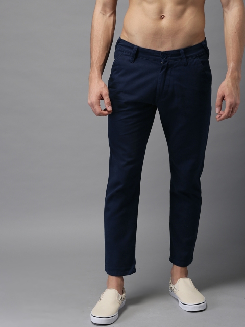 

Moda Rapido Men Navy Slim Fit Solid Cropped Chinos, Navy blue