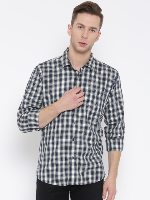 

DENNISON Men White & Navy Blue Slim Fit Checked Casual Shirt