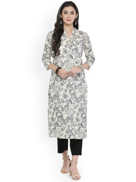

Varanga Women Cream-Coloured & Black Printed Kurta with Trousers