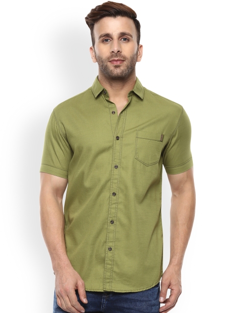 

Mufti Men Green Slim Fit Solid Casual Shirt