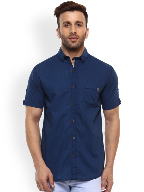 

Mufti Men Navy Blue Slim Fit Solid Casual Shirt
