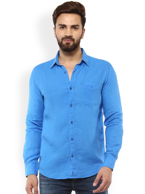 

Mufti Men Blue Slim Fit Solid Linen Casual Shirt