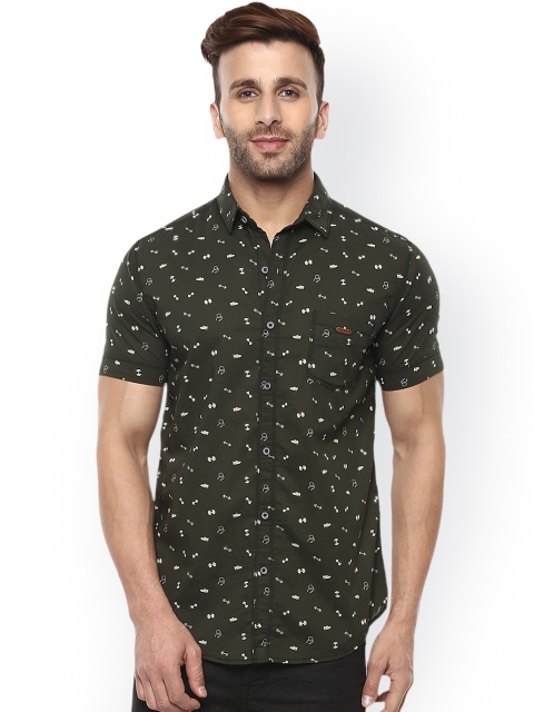 

Mufti Men Olive Green Slim Fit Printed Casual Shirt