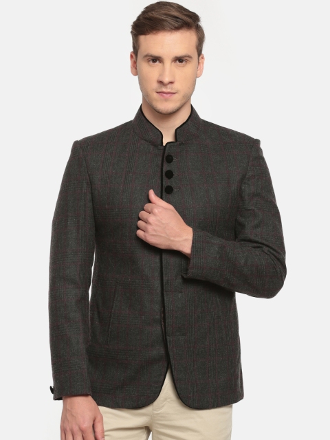 

Fort Collins Men Charcoal Grey Checked Slim Fit Single-Breasted Casual Blazer