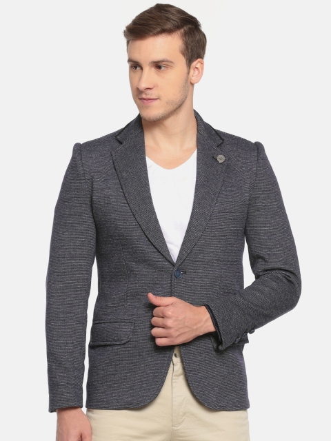 

Fort Collins Navy Self-Striped Single-Breasted Formal Blazer, Navy blue