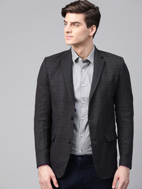 

Fort Collins Charcoal Grey Self-Checked Single-Breasted Casual Blazer