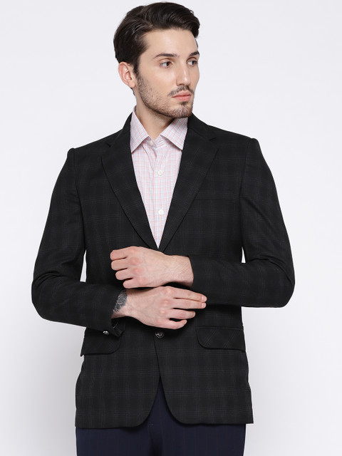 

Fort Collins Black Checked Single-Breasted Formal Blazer