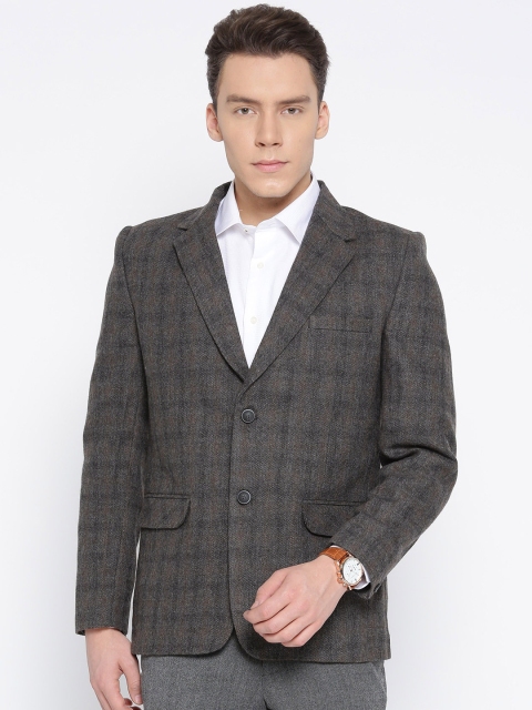 

Fort Collins Grey Melange Checked Single-Breasted Formal Blazer