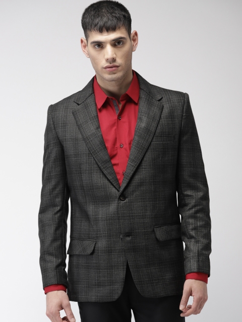 

Fort Collins Charcoal Grey Checked Single-Breasted Formal Blazer
