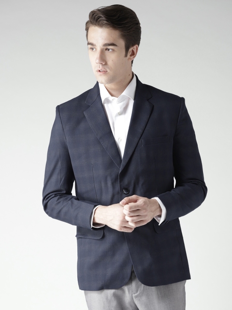 

Fort Collins Men Navy Checked Single-Breasted Formal Blazer, Navy blue