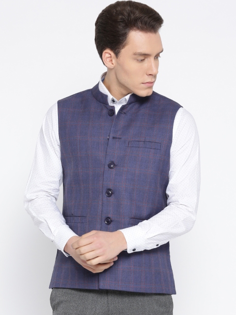 

Fort Collins Blue Checked Nehru Jacket