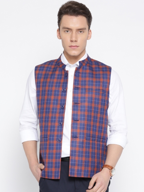 

Fort Collins Blue & Red Checked Nehru Jacket