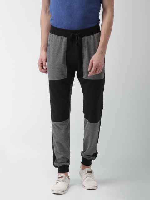 

Blue Saint Men Grey& Black Colourblocked Straight Fit Joggers