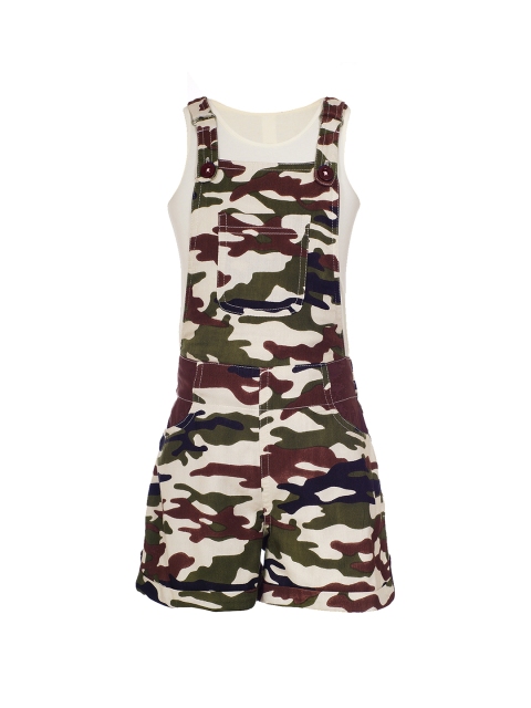 

naughty ninos Girls Olive Green & Brown Printed Dungarees with T-shirt