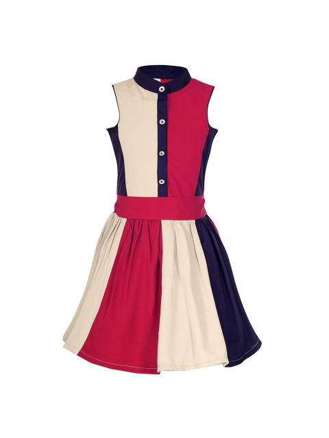 

naughty ninos Girls Red Colourblocked Fit and Flare Dress