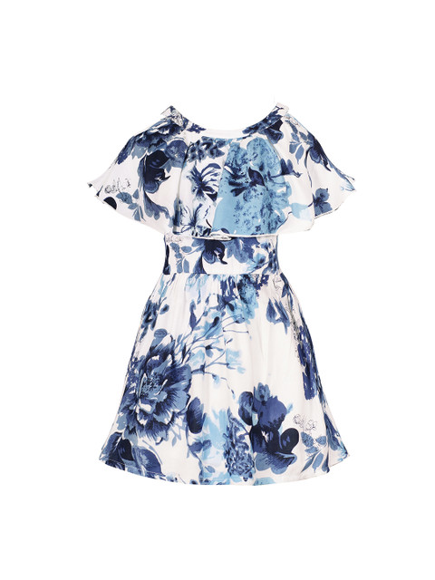 

naughty ninos Girls White & Blue Printed Fit and Flare Dress