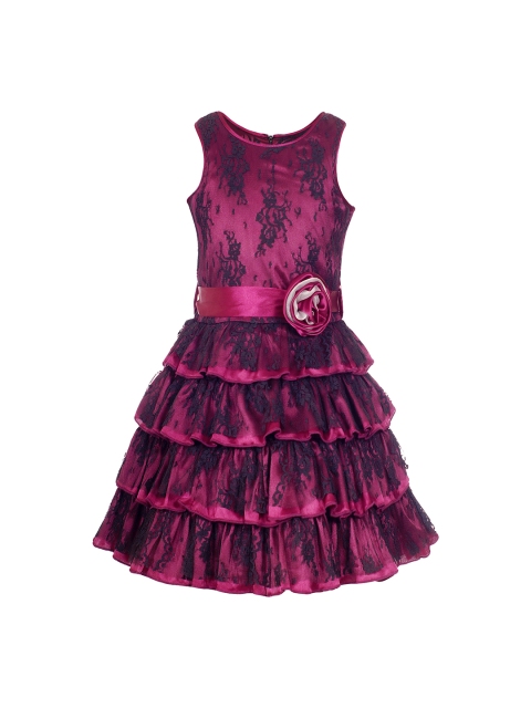 

naughty ninos Girls Purple & Navy Blue Self Design Fit and Flare Dress