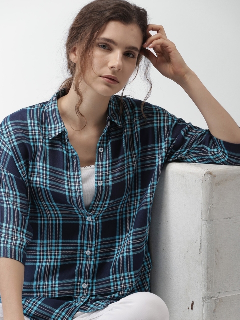 

Harvard Women Blue Regular Fit Checked Casual Shirt