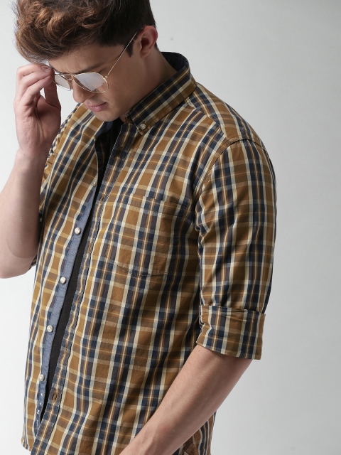 

Harvard Men Brown & Navy Slim Fit Checked Casual Shirt