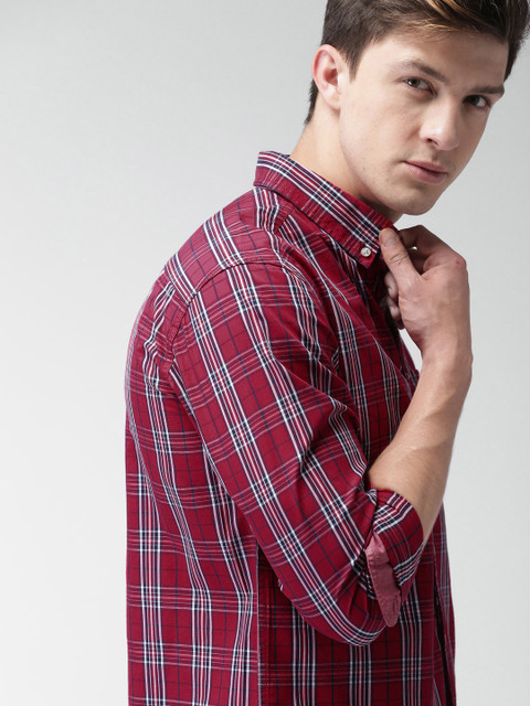 

Harvard Men Red Slim Fit Checked Casual Shirt