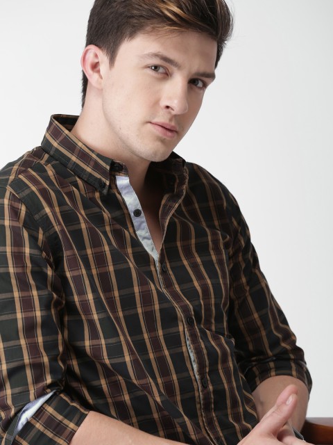

Harvard Men Green & Brown Slim Fit Checked Casual Shirt