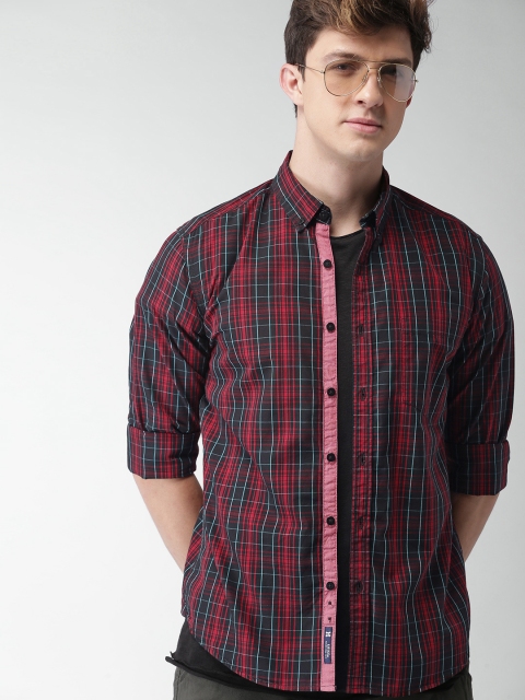 

Harvard Men Red & Black Slim Fit Checked Casual Shirt