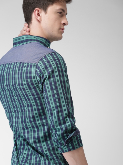 

Harvard Men Green & Navy Blue Slim Fit Checked Casual Shirt