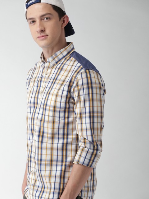 

Harvard Men White & Blue Slim Fit Checked Casual Shirt