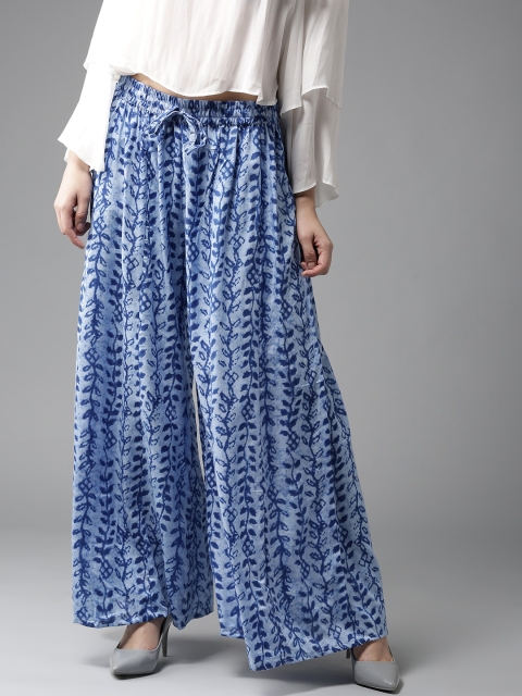 

HERE&NOW Women Blue Printed Flared Palazzos