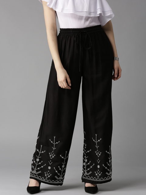 

HERE&NOW Women Black Straight Leg Solid Palazzos