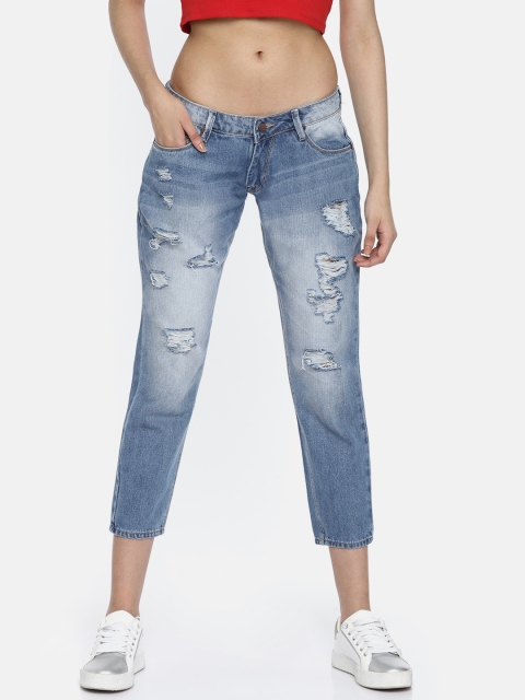 

HERE&NOW Women Blue Boyfriend Fit Mid-Rise Mildly Distressed Cropped Jeans