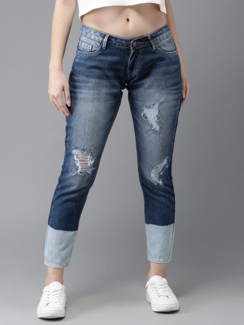 

HERE&NOW Women Blue Boyfriend Fit Mid-Rise Cropped Mildly Distressed Jeans
