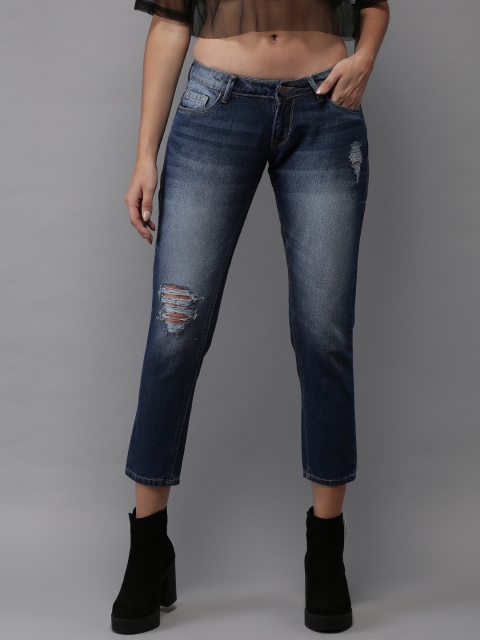 

HERE&NOW Women Blue Boyfriend Fit Mid-Rise Cropped Mildly Distressed Jeans