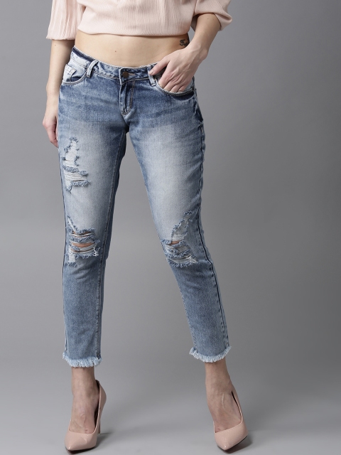 

HERE&NOW Women Blue Boyfriend Fit Mid-Rise Cropped Mildly Distressed Jeans