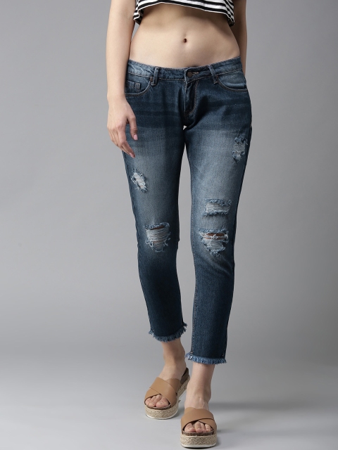 

HERE&NOW Women Blue Boyfriend Fit Mid-Rise Cropped Mildly Distressed Jeans