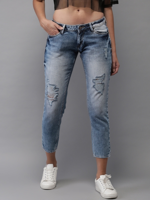 

HERE&NOW Women Blue Boyfriend Fit Mid-Rise Cropped Mildly Distressed Jeans