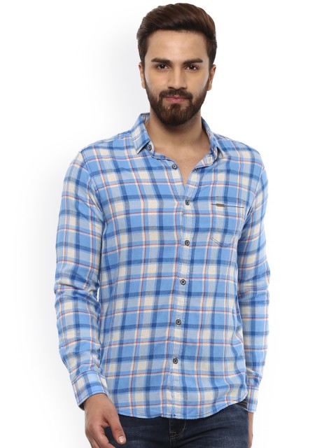

Mufti Men Blue Slim Fit Checked Casual Shirt