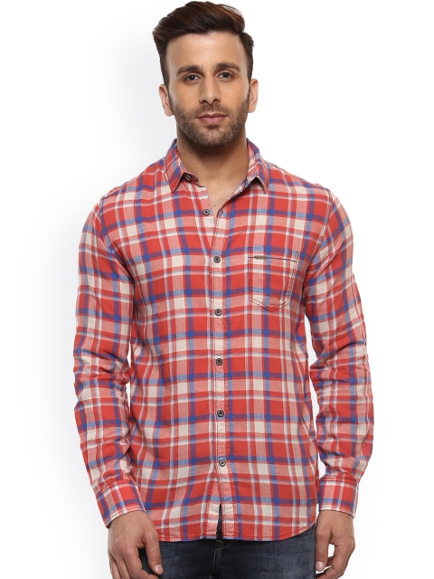 

Mufti Men Red & Blue Slim Fit Checked Casual Shirt