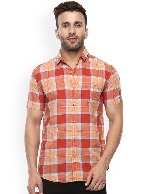 

Mufti Men Orange & Red Slim Fit Checked Casual Shirt