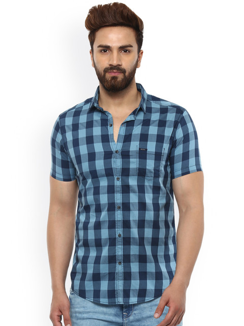 

Mufti Men Blue Slim Fit Checked Casual Shirt
