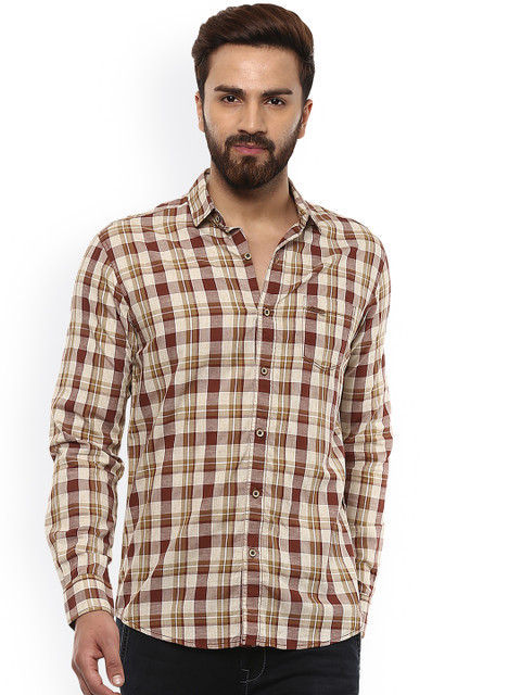 

Mufti Men Brown & Beige Slim Fit Checked Casual Shirt