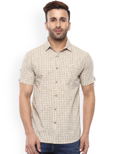

Mufti Men Khaki & White Slim Fit Checked Casual Shirt