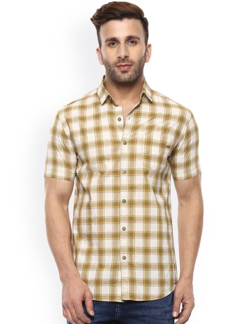 

Mufti Men Khaki & White Slim Fit Checked Casual Shirt