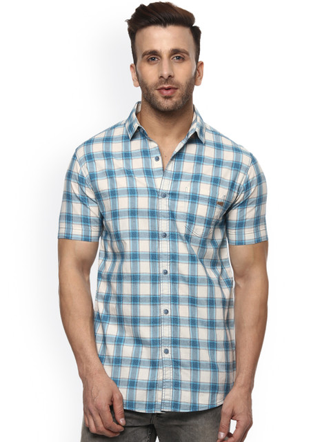 

Mufti Men Blue & Off-White Slim Fit Checked Casual Shirt
